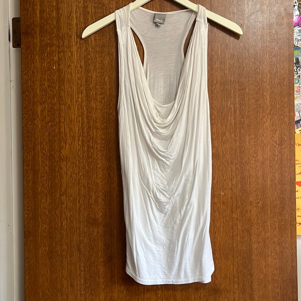 White Bench Double Layer Cowl Neck
